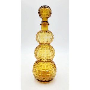Rare Vintage Amber Empoli Art Glass Triple Globe Decanter Bottle & Stopper